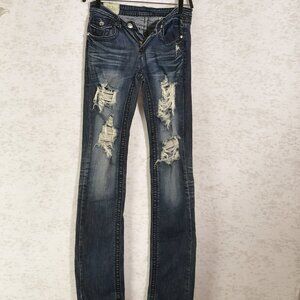 Machine Junior's Y2K Distressed Embroidered Detailing Straight Leg Jean